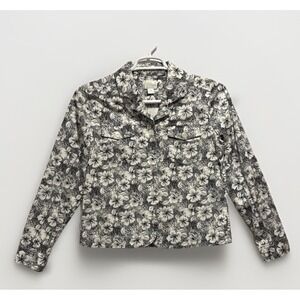 Christopher & Banks Women's M Black & White‎ Stretch Cotton Flower Print Jacket